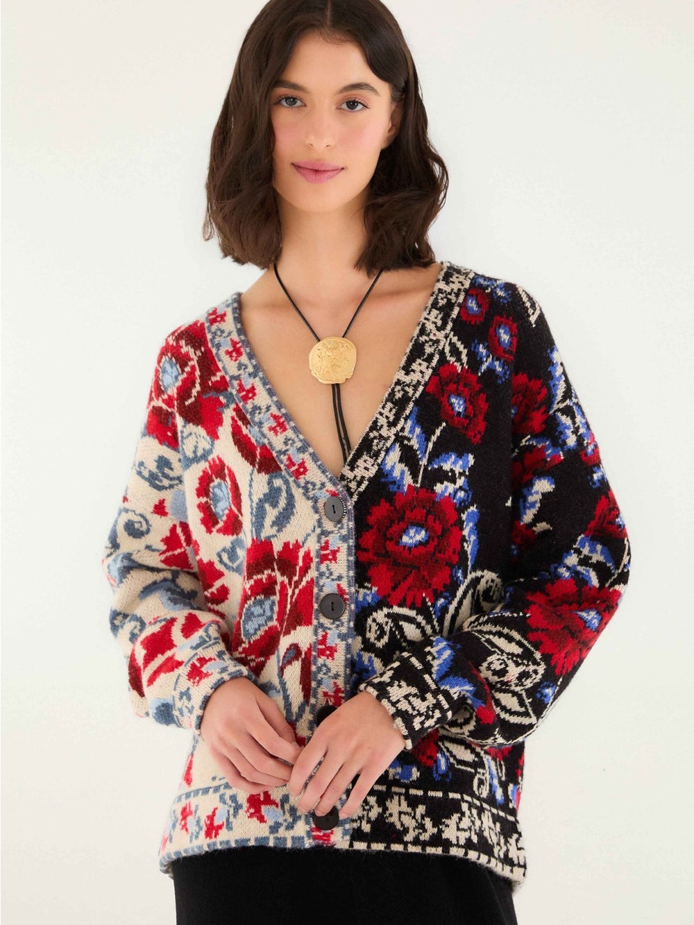 {S} FARM Rio Mixed Valentina Black Knit Cardigan